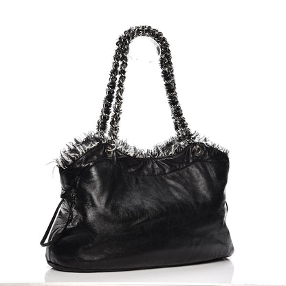 Chanel Tweed Lambskin Drawstring Tweedy Tote Black 3 of 9