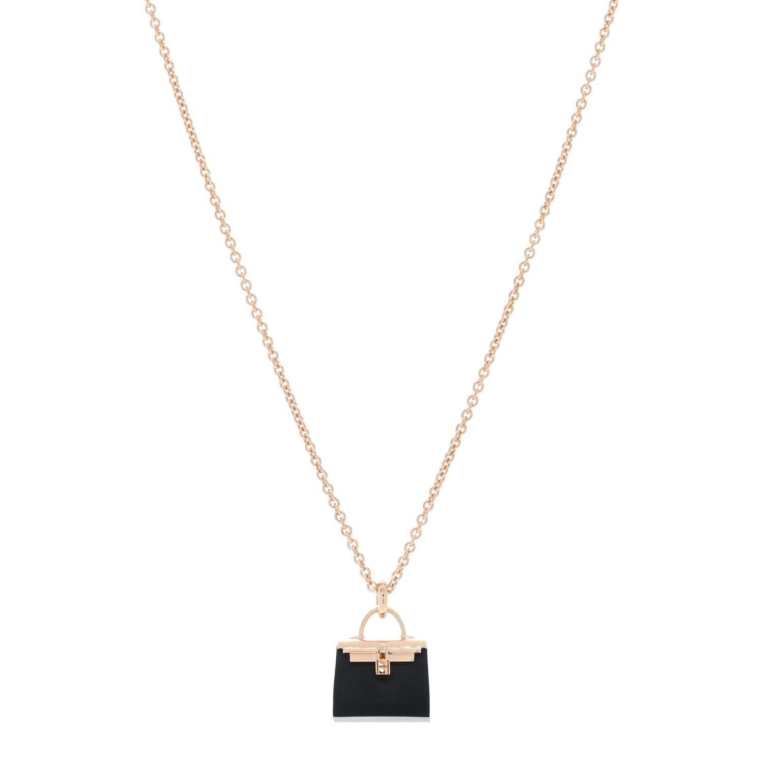 Hermes 18K Rose Gold Black Jade Kelly Amulettes Pendant Necklace 1 of 5