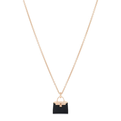 Hermes 18K Rose Gold Black Jade Kelly Amulettes Pendant Necklace 1 of 5