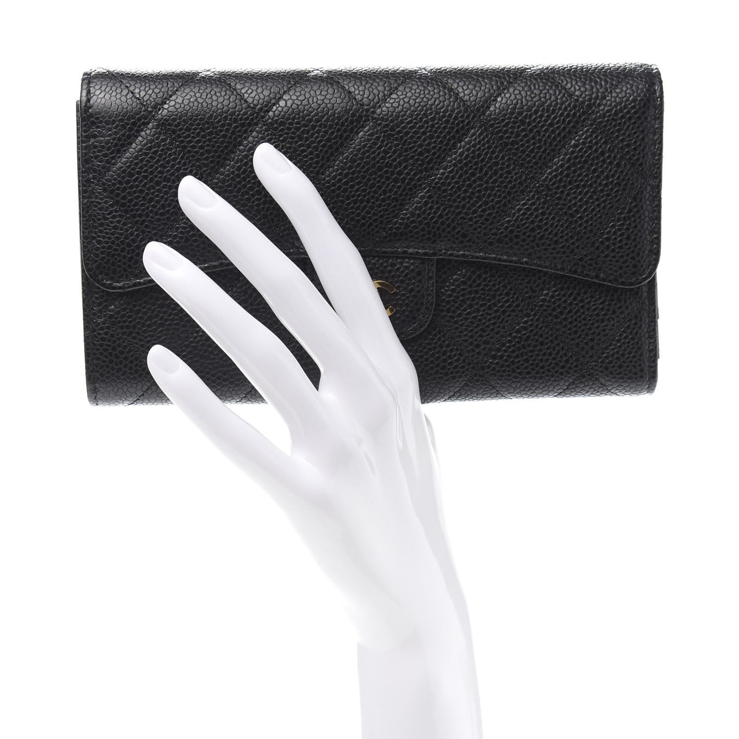 Caviar Quilted Long Flap Wallet Black