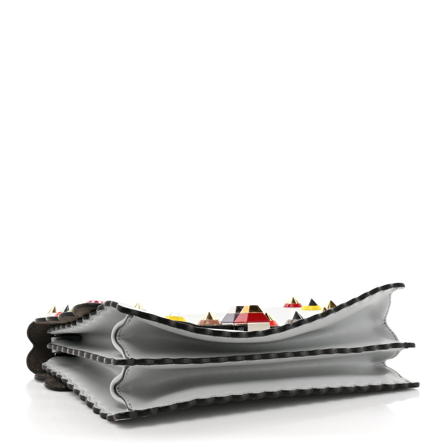 Fendi Vitello Liberty Scalloped Spike Studded Kan I Shoulder Bag Grigio Perla Multicolor 4 of 16