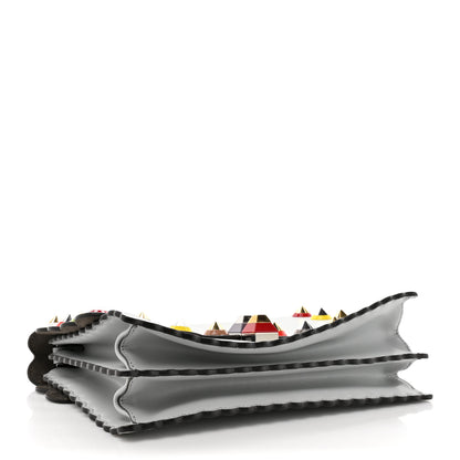 Fendi Vitello Liberty Scalloped Spike Studded Kan I Shoulder Bag Grigio Perla Multicolor 4 of 16