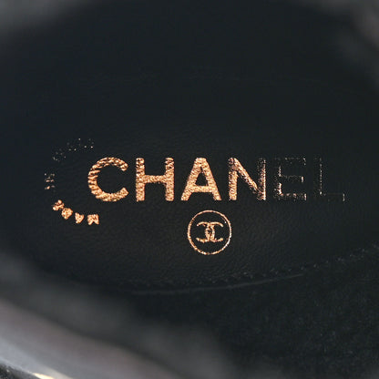 Chanel Lambskin Shearling Canvas CC Lace Up Boots 39 Black Gold 7 of 17