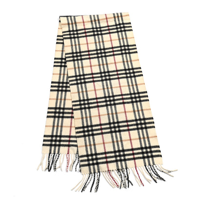 Burberry Cashmere Vintage Check Fringe Scarf Ivory 2 of 4