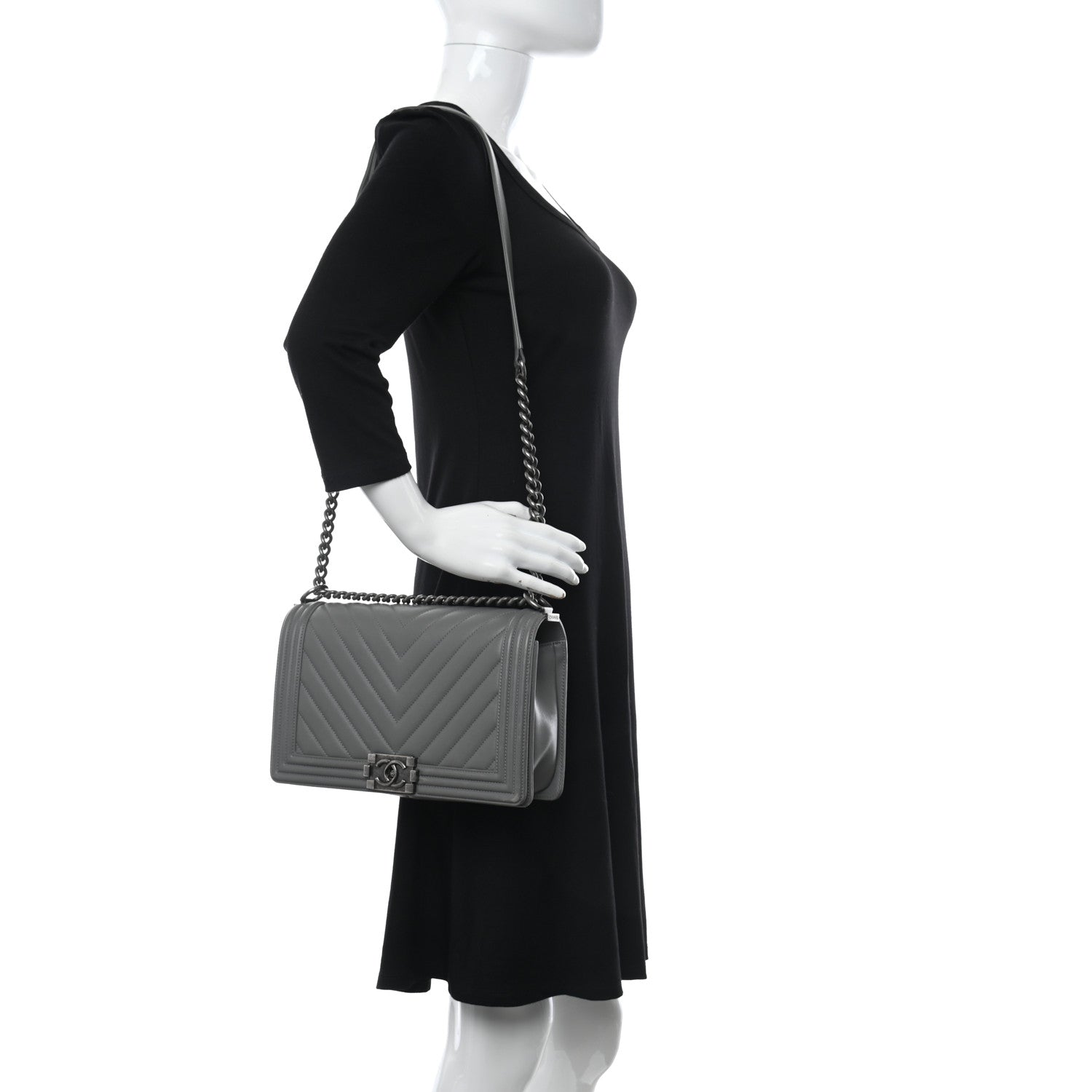 Chanel Lambskin Chevron Quilted New Medium Boy Flap Grey 2 of 10