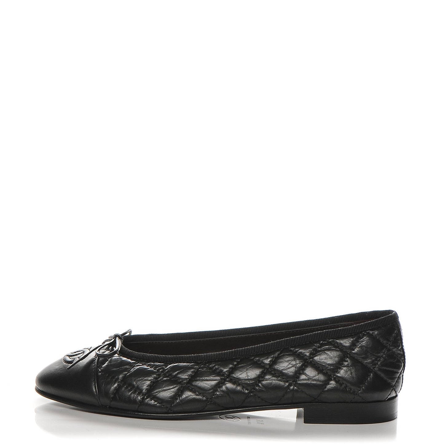 Aged Calfskin Quilted CC Cap Toe Ballerina Flats 37.5 Black