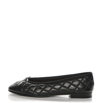 Chanel Aged Calfskin Quilted CC Cap Toe Ballerina Flats 37.5 Black 1 of 8