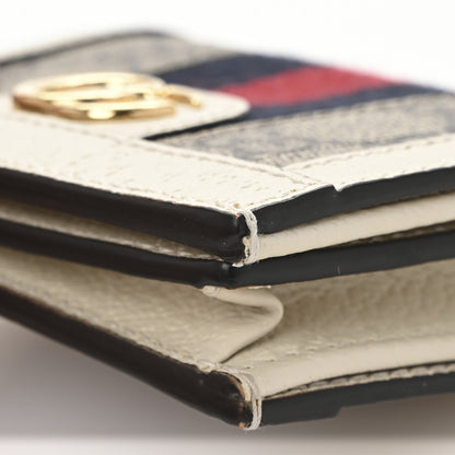 Gucci GG Supreme Monogram Textured Dollar Calfskin Web Ophidia Card Case Beige Ebony Mystic White 9 of 10