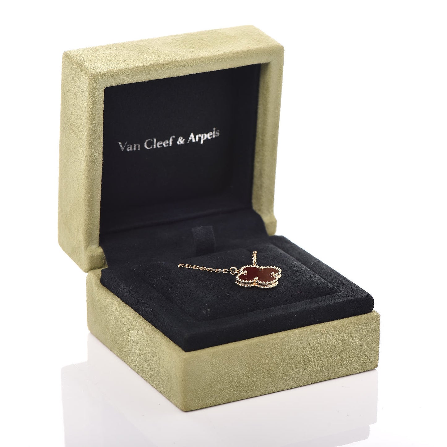 18K Yellow Gold Carnelian Vintage Alhambra Pendant Necklace