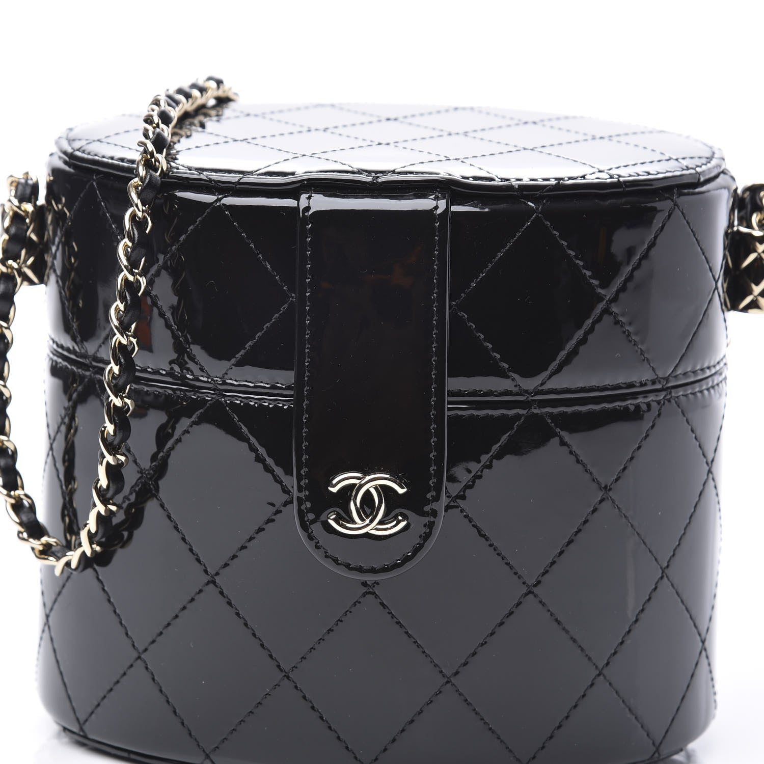Chanel Patent Quilted Round Clutch With Chain Black 11 of 12