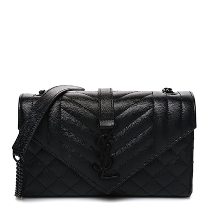 Saint Laurent Grain De Poudre Textured Mixed Matelasse Triquilt Small Monogram Monochrome Satchel Black 1 of 11