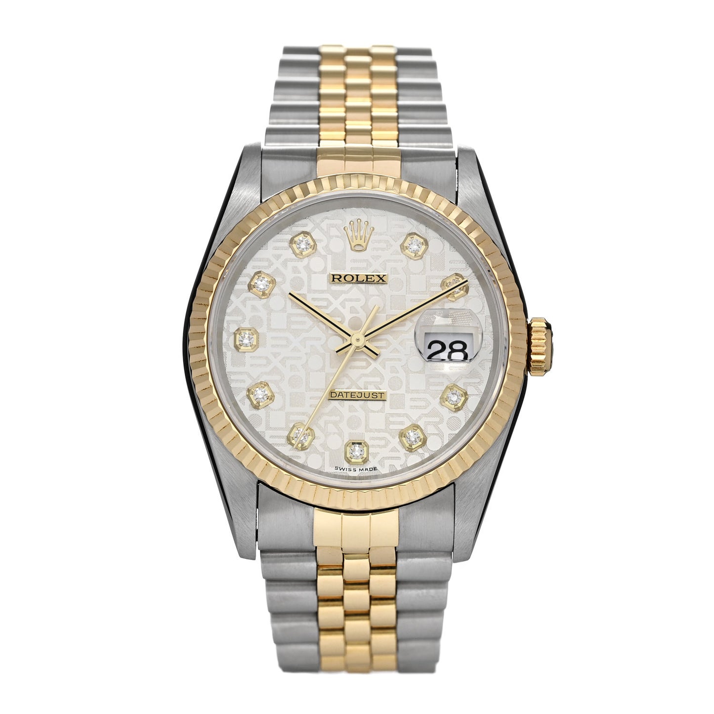 Stainless Steel 18K Yellow Gold Diamond 36mm Oyster Perpetual Datejust Watch Silver Jubilee 16233
