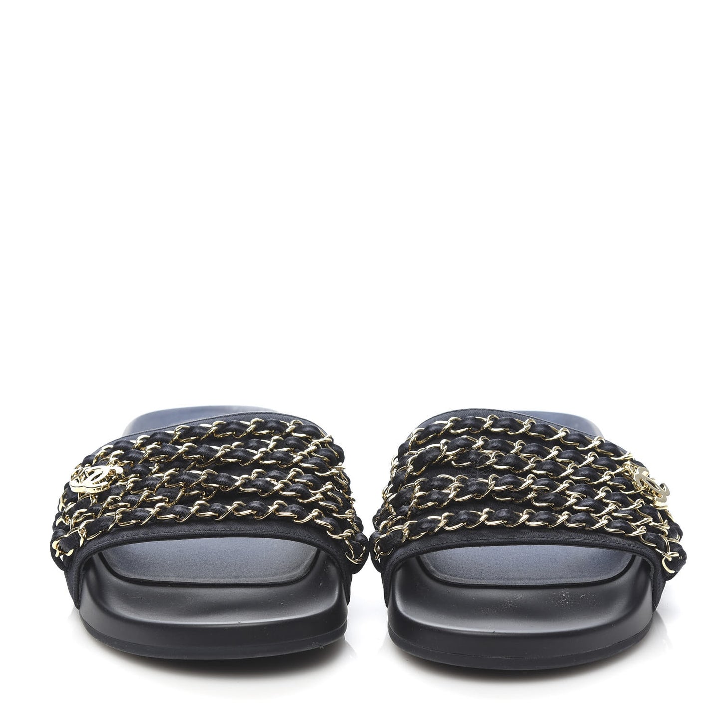 Lambskin Canvas Chain Flat Sandals 37 Marine