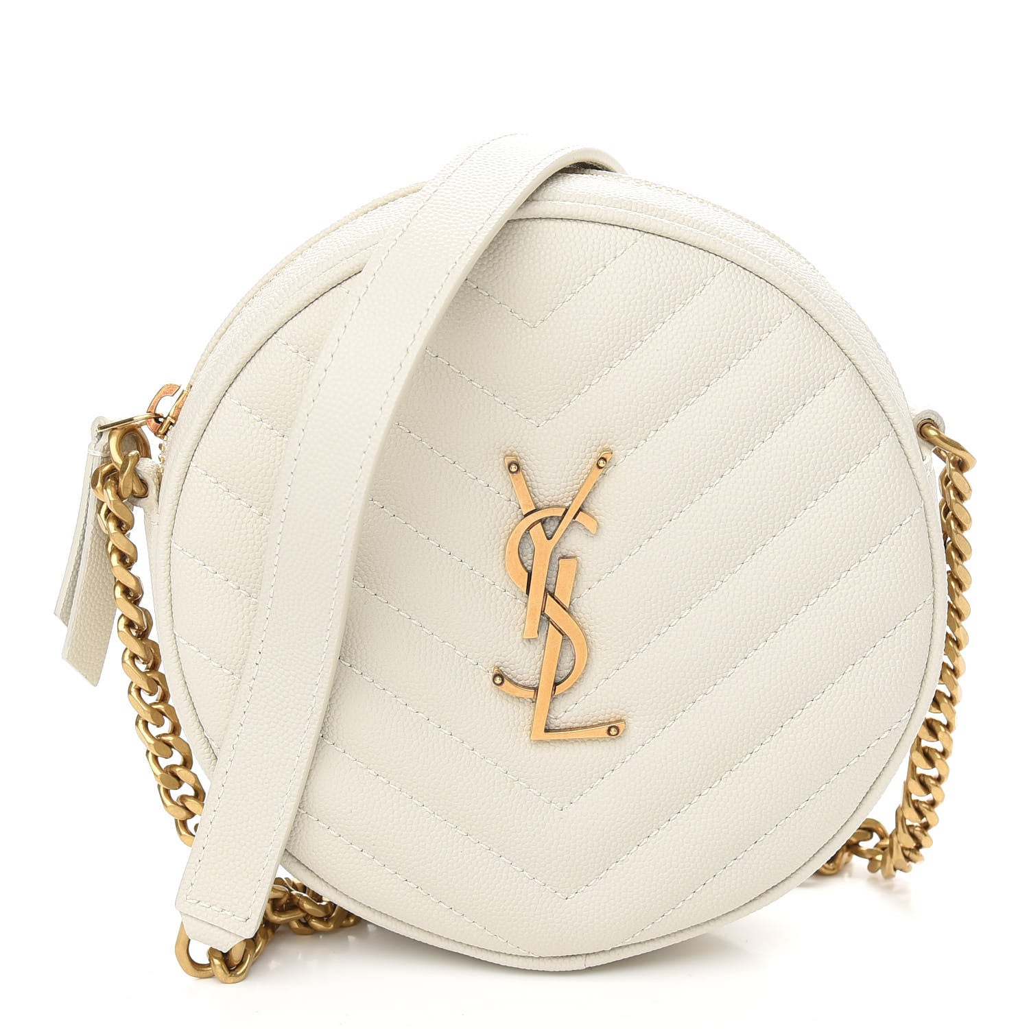 Saint Laurent Grain De Poudre Matelasse Chevron Quilted Round Vinyle Camera Bag Blanc Vintage 1 of 8