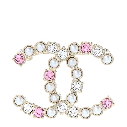 Chanel Pearl Crystal CC Brooch Gold Pearly White Purple 1 of 5