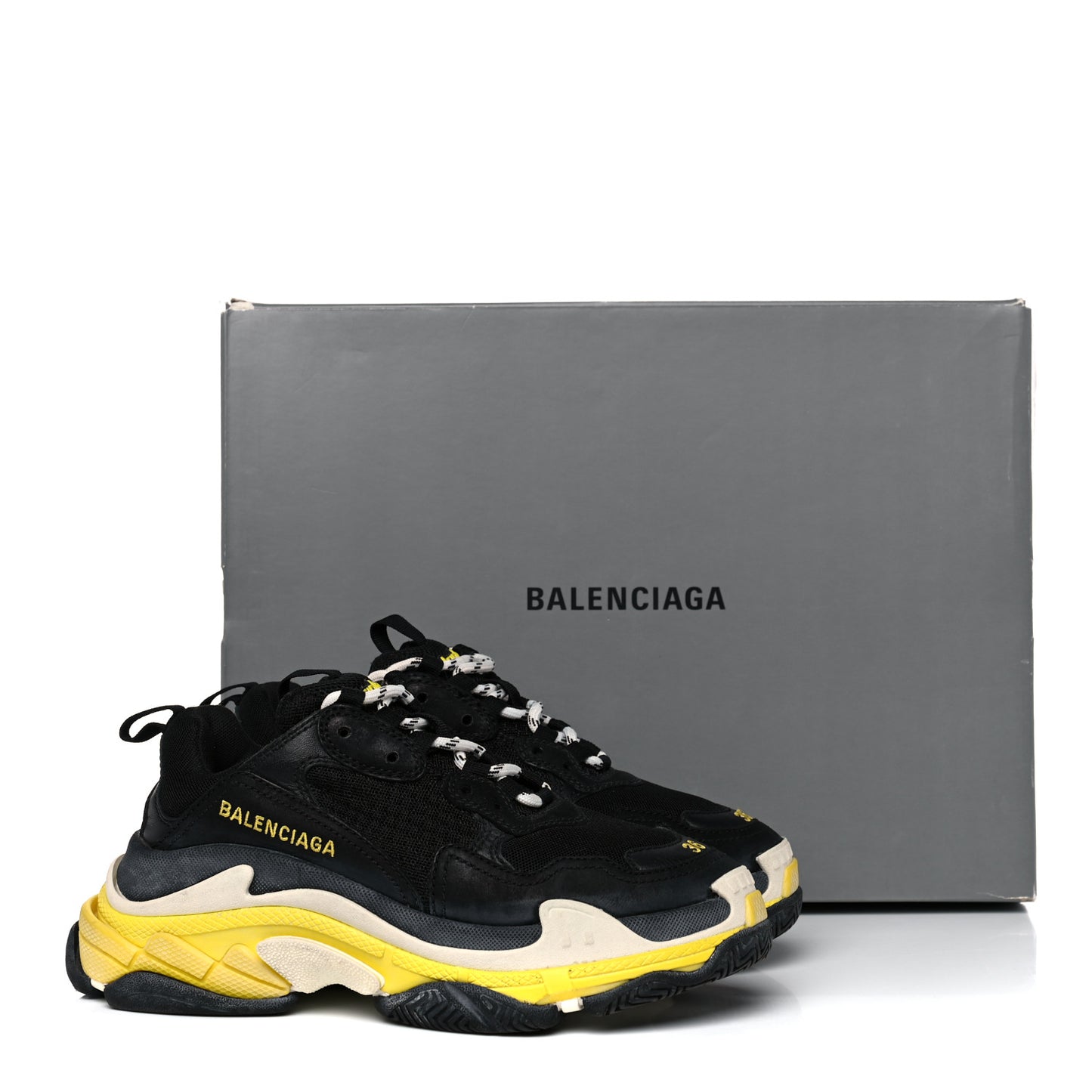 Fabric Mesh Womens Triple S Sneakers 36 Black Yellow