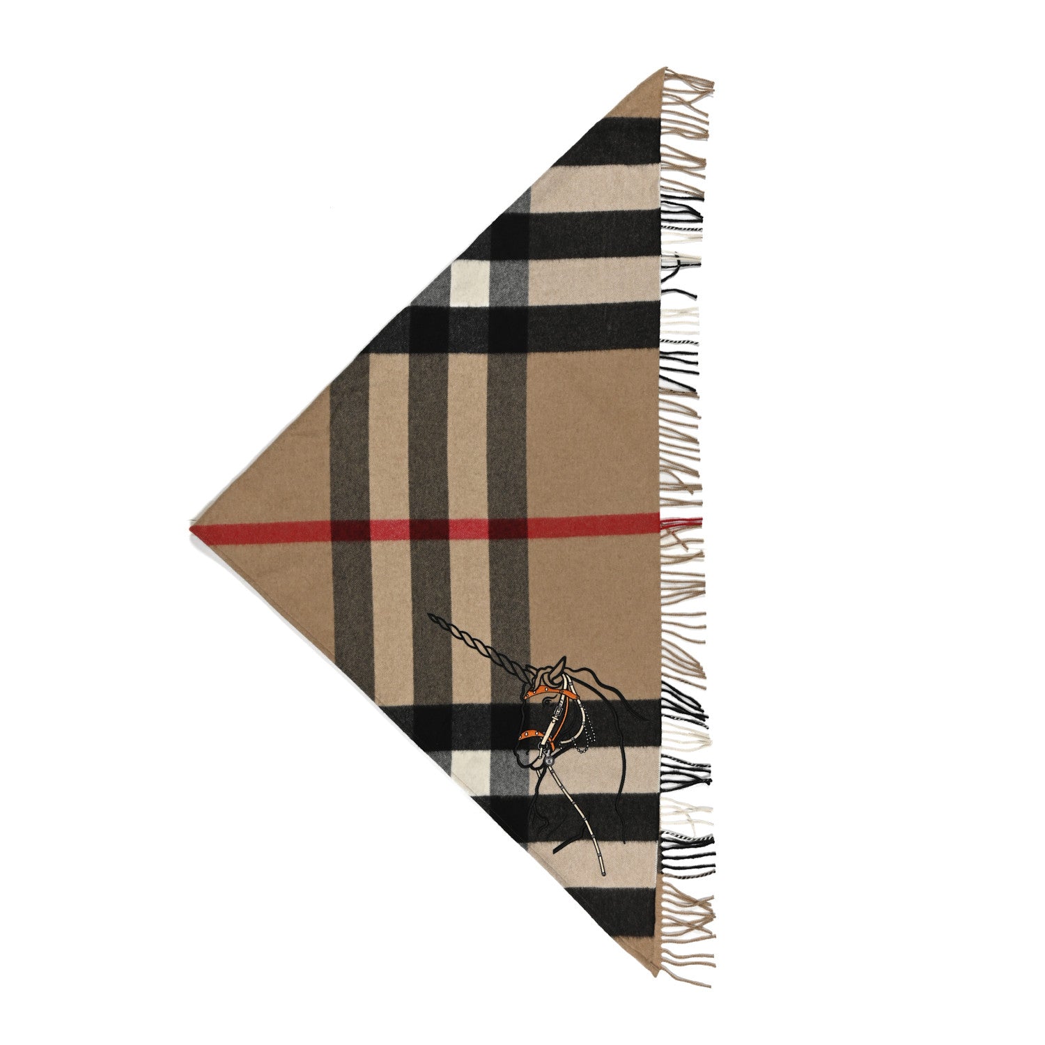 Burberry Cashmere Wool Giant Check Embroidered Cape Scarf Camel 1 of 3