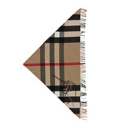 Burberry Cashmere Wool Giant Check Embroidered Cape Scarf Camel 1 of 3