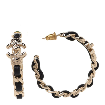 Chanel Lambskin CC Turnlock Chain Hoop Earrings Gold Black 1 of 5