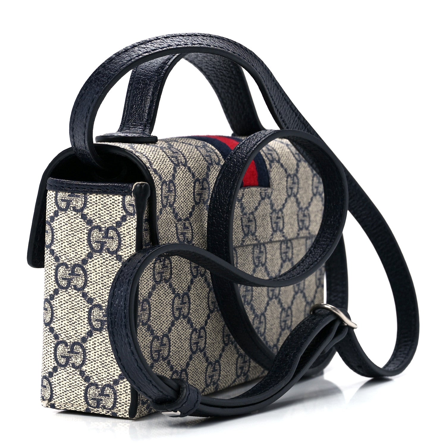 Gucci GG Supreme Monogram Textured Dollar Calfskin Web Mini Padlock Top Handle Shoulder Bag Beige Blue 3 of 12
