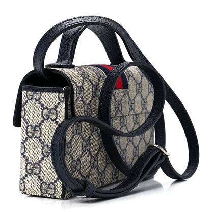 Gucci GG Supreme Monogram Textured Dollar Calfskin Web Mini Padlock Top Handle Shoulder Bag Beige Blue 3 of 12
