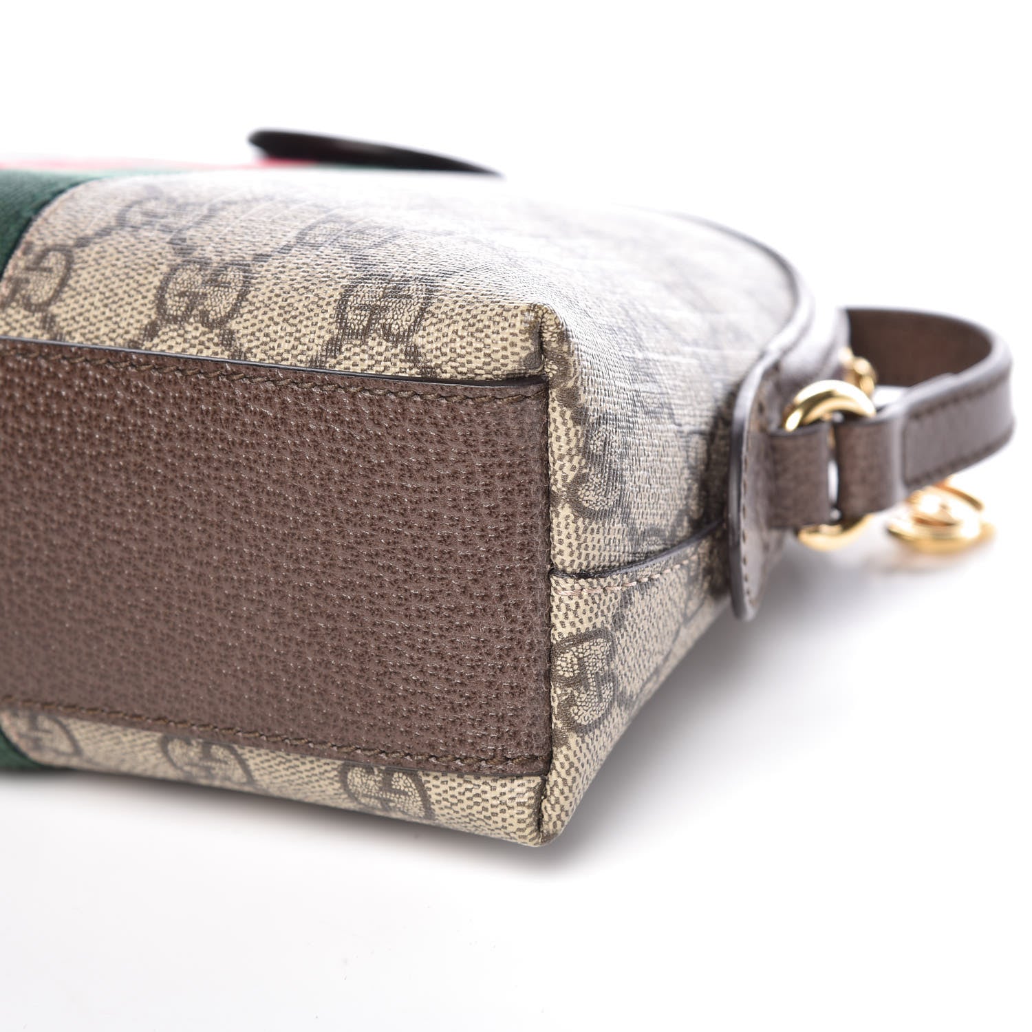 Gucci GG Supreme Monogram Textured Dollar Calfskin Web Small Ophidia Dome Shoulder Bag Beige Ebony New Acero 6 of 9