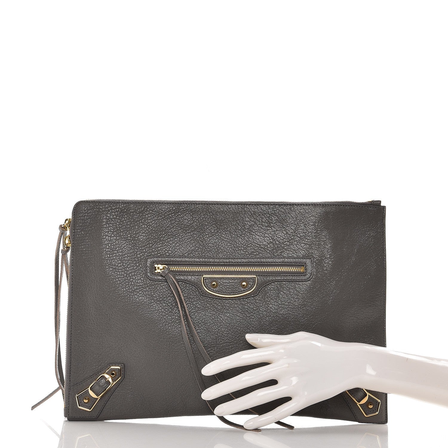Balenciaga Chevre Gold Metallic Edge Hardware Pouch Gris Acier 2 of 7