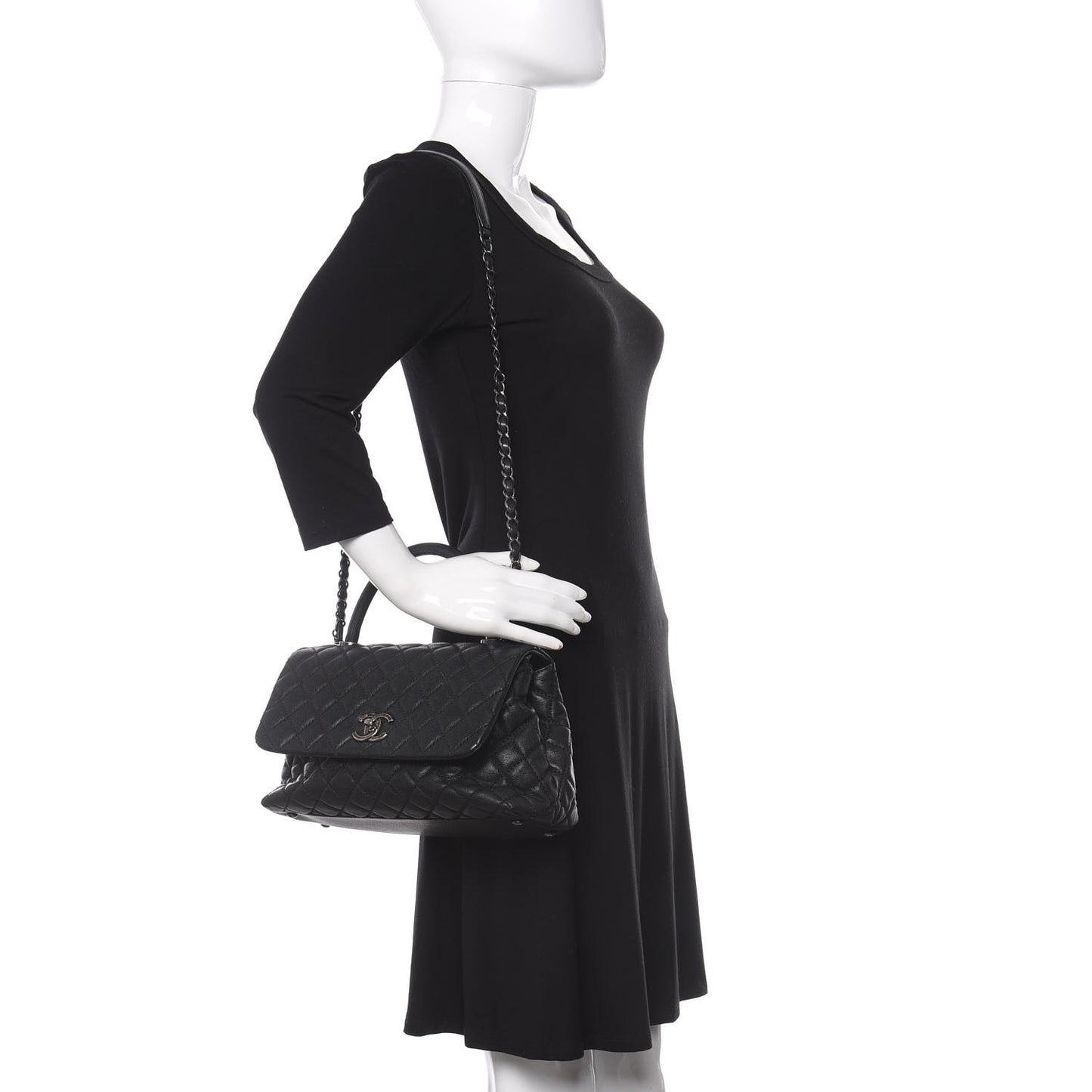 Caviar Quilted Small Coco Handle Flap Black