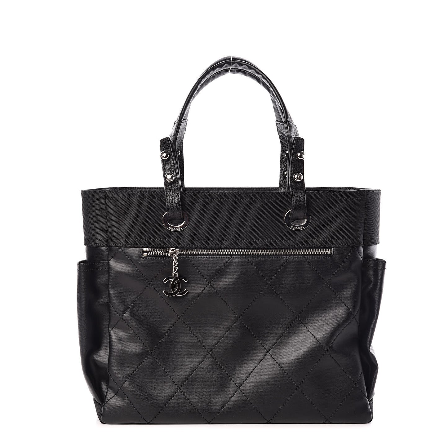 Coated Canvas Quilted Large Paris Biarritz Tote Black