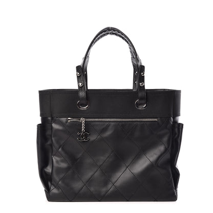 Chanel Coated Canvas Quilted Large Paris Biarritz Tote Black 3 of 14