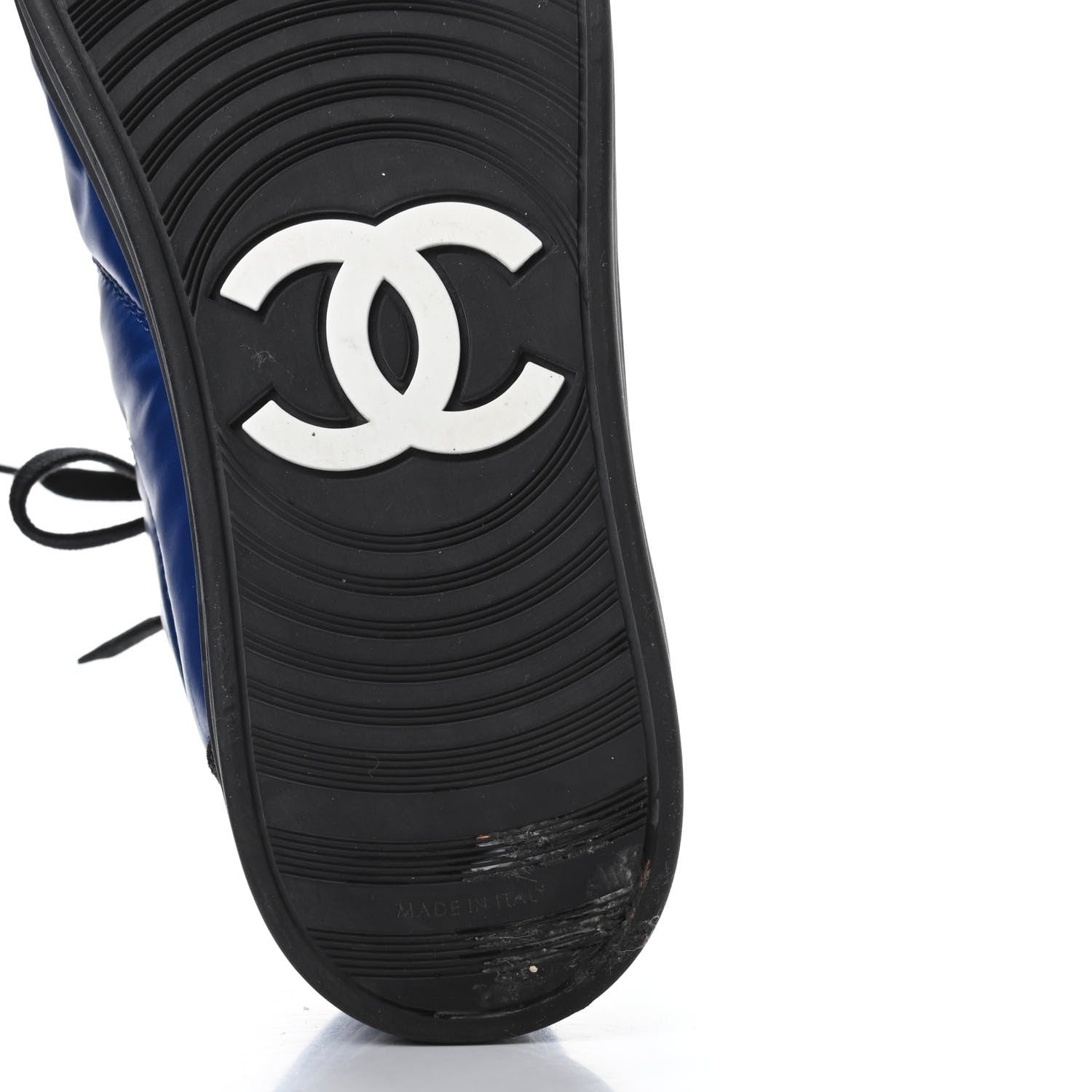 Chanel Calfskin Pearl High Top CC Sneakers 38 Black Blue 6 of 9