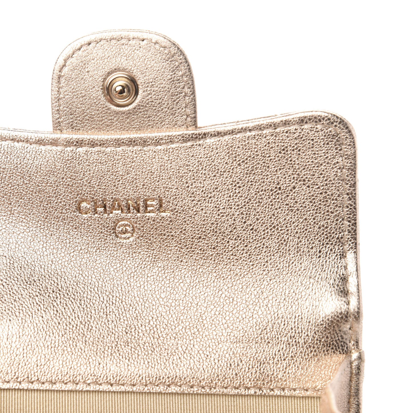 Metallic Lambskin Quilted Flap Card Holder Chain Wristlet Gold