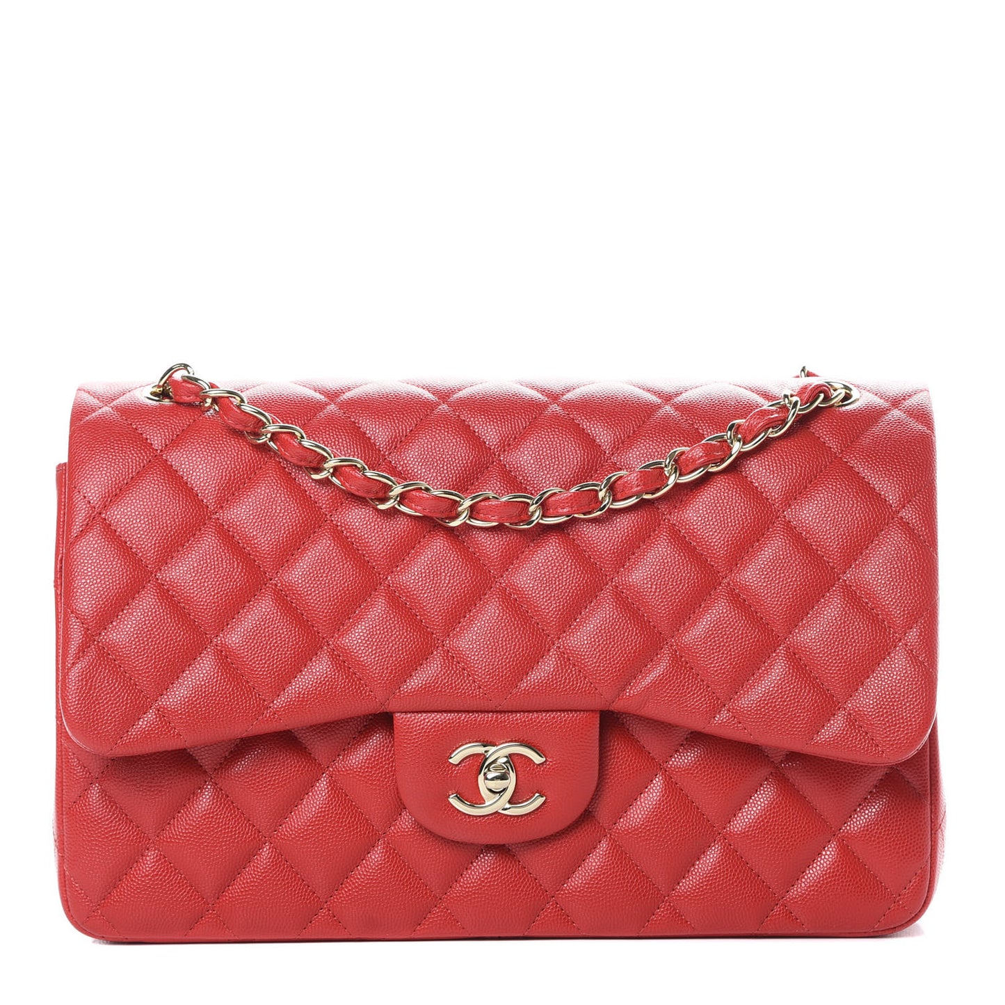 Caviar Quilted Jumbo Double Flap Red