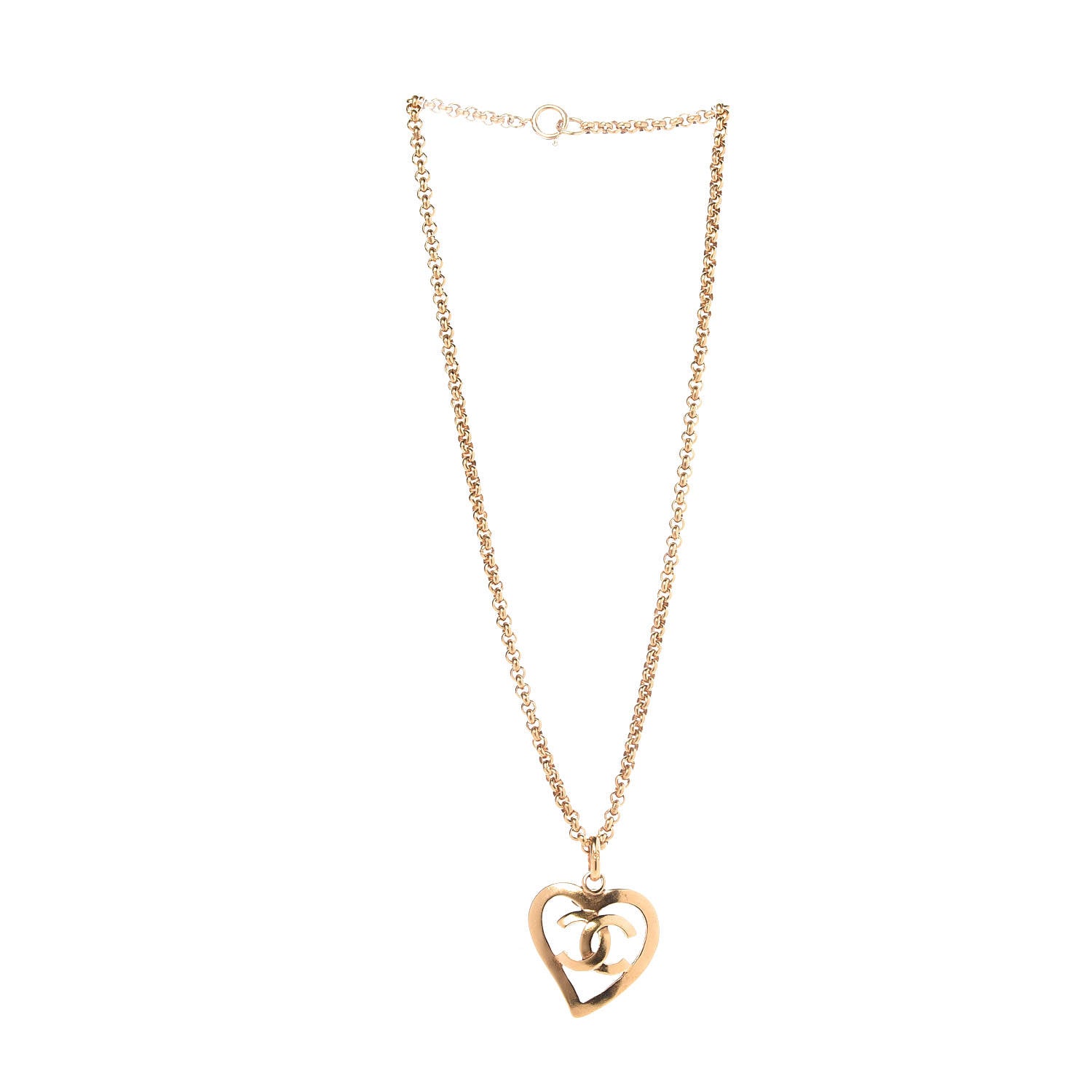 Chanel CC Heart Chain Pendant Necklace Gold 3 of 5