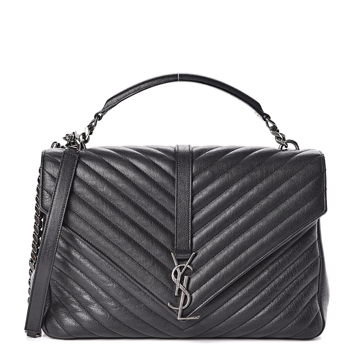 Sheepskin Matelasse Chevron Monogram Large College Satchel Black
