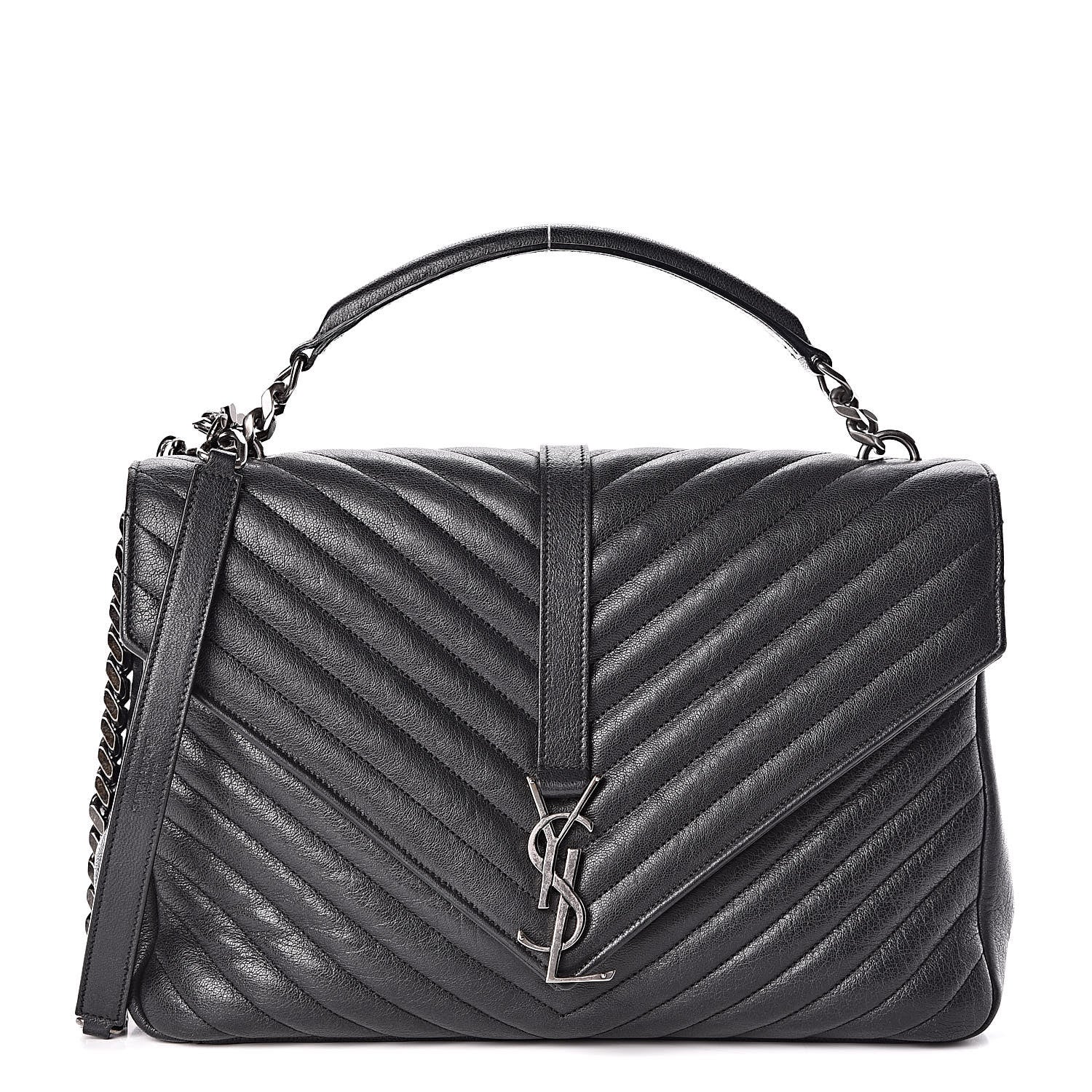 Saint Laurent Sheepskin Matelasse Chevron Monogram Large College Satchel Black 1 of 10