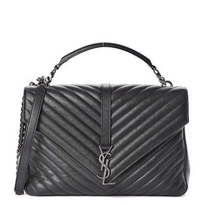 Saint Laurent Sheepskin Matelasse Chevron Monogram Large College Satchel Black 1 of 10