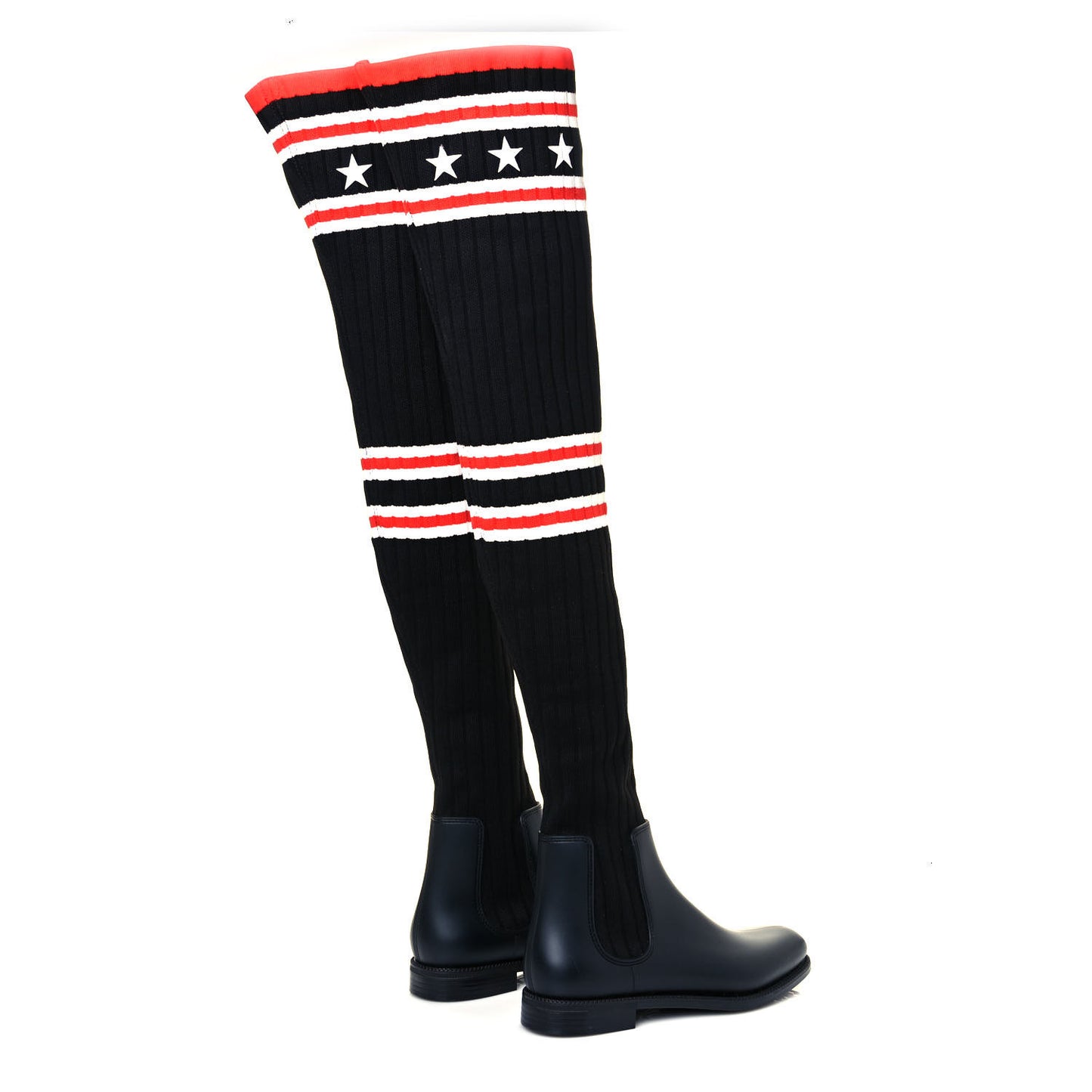 Knit Rubber Storm Over The Knee Boots 37 Black