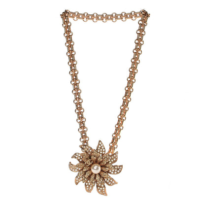 Chanel Crystal Pearl Flower CC Chain Link Necklace Gold 3 of 4