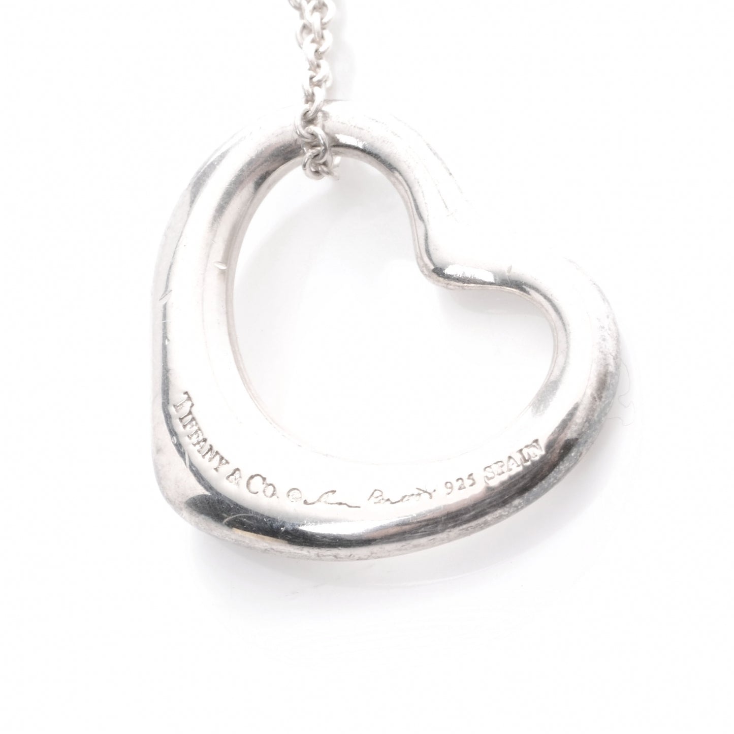 Sterling Silver 16mm Elsa Peretti Open Heart Pendant Necklace