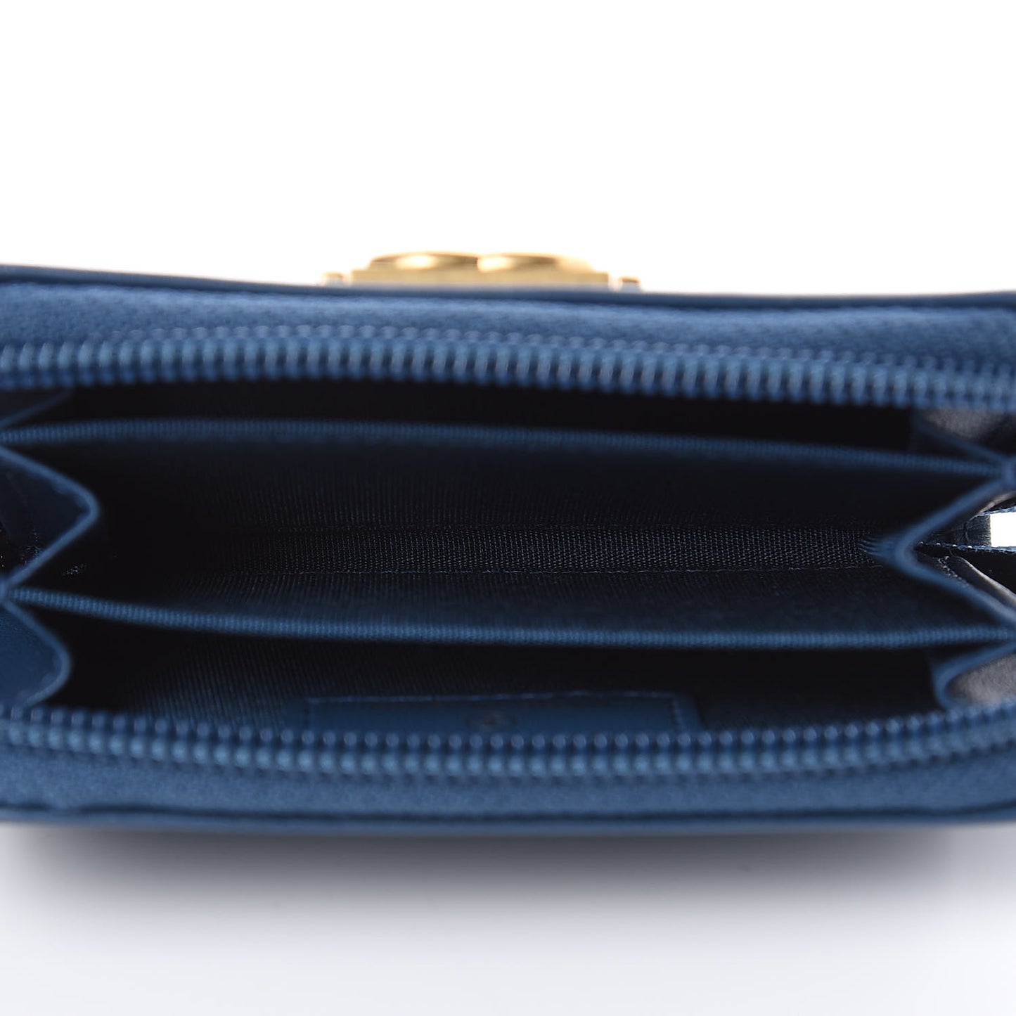 Lambskin Quilted Boy Zip Around Coin Purse Wallet Blue