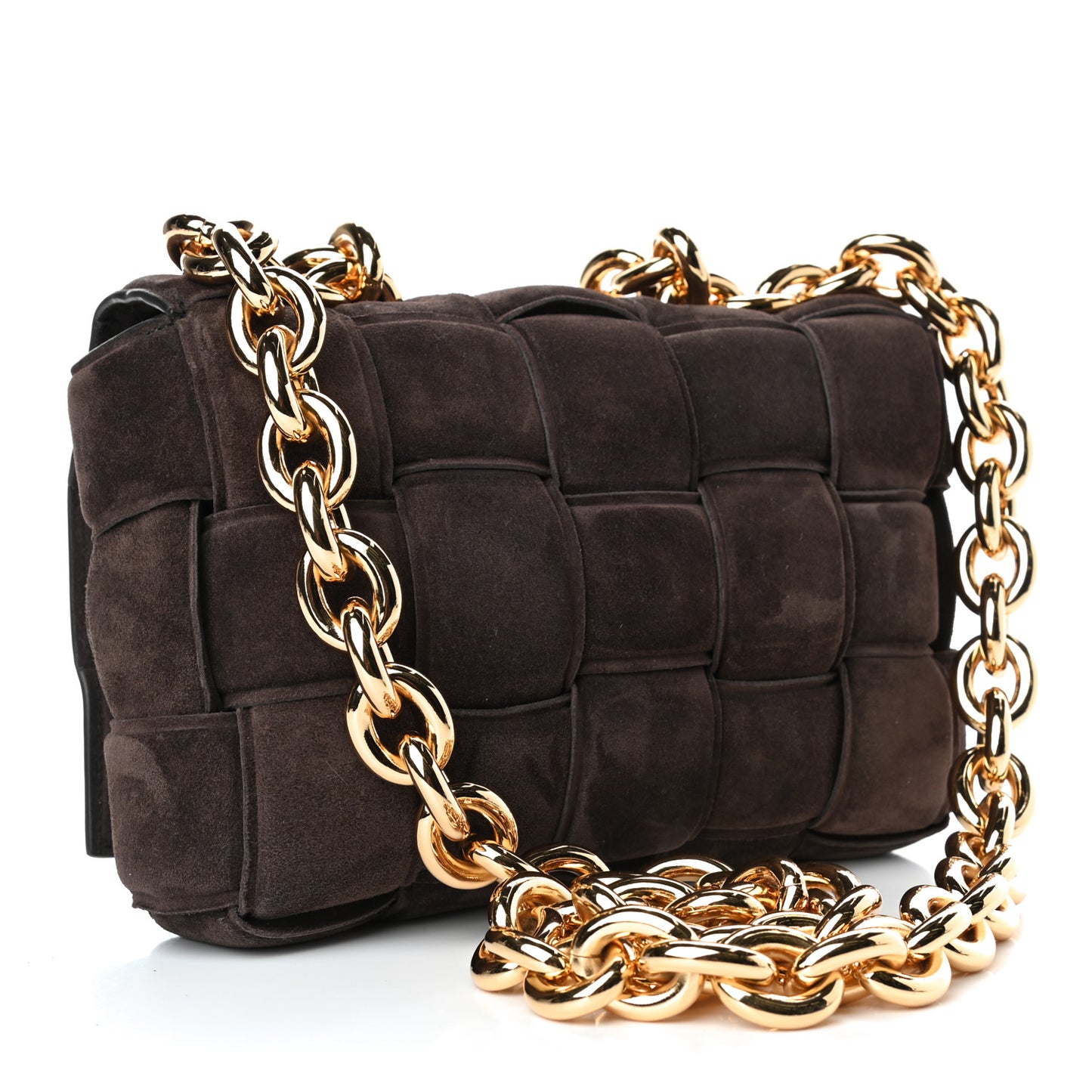 Suede Maxi Intrecciato Padded Chain Cassette Crossbody Bag Fondant
