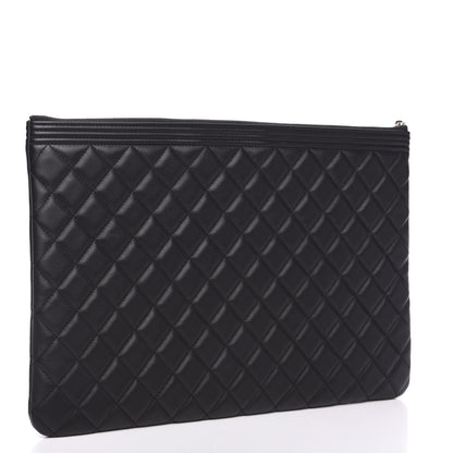 Chanel Lambskin Quilted Large Boy Cosmetic Case Black 2 of 8