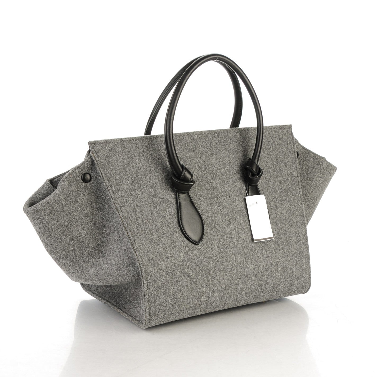 Felt Calfskin Medium Tie Knot Tote Grey Black