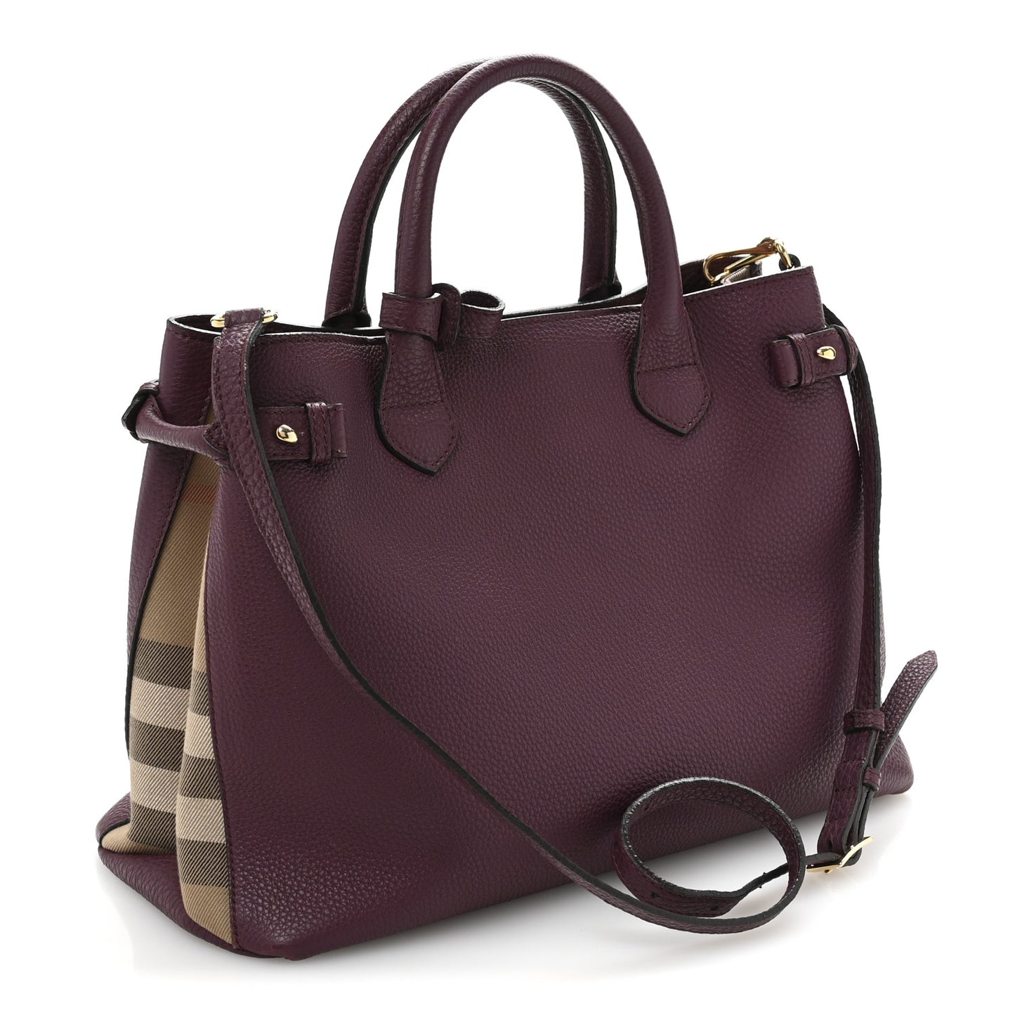 Grainy Calfskin House Check Medium Banner Tote Elderberry