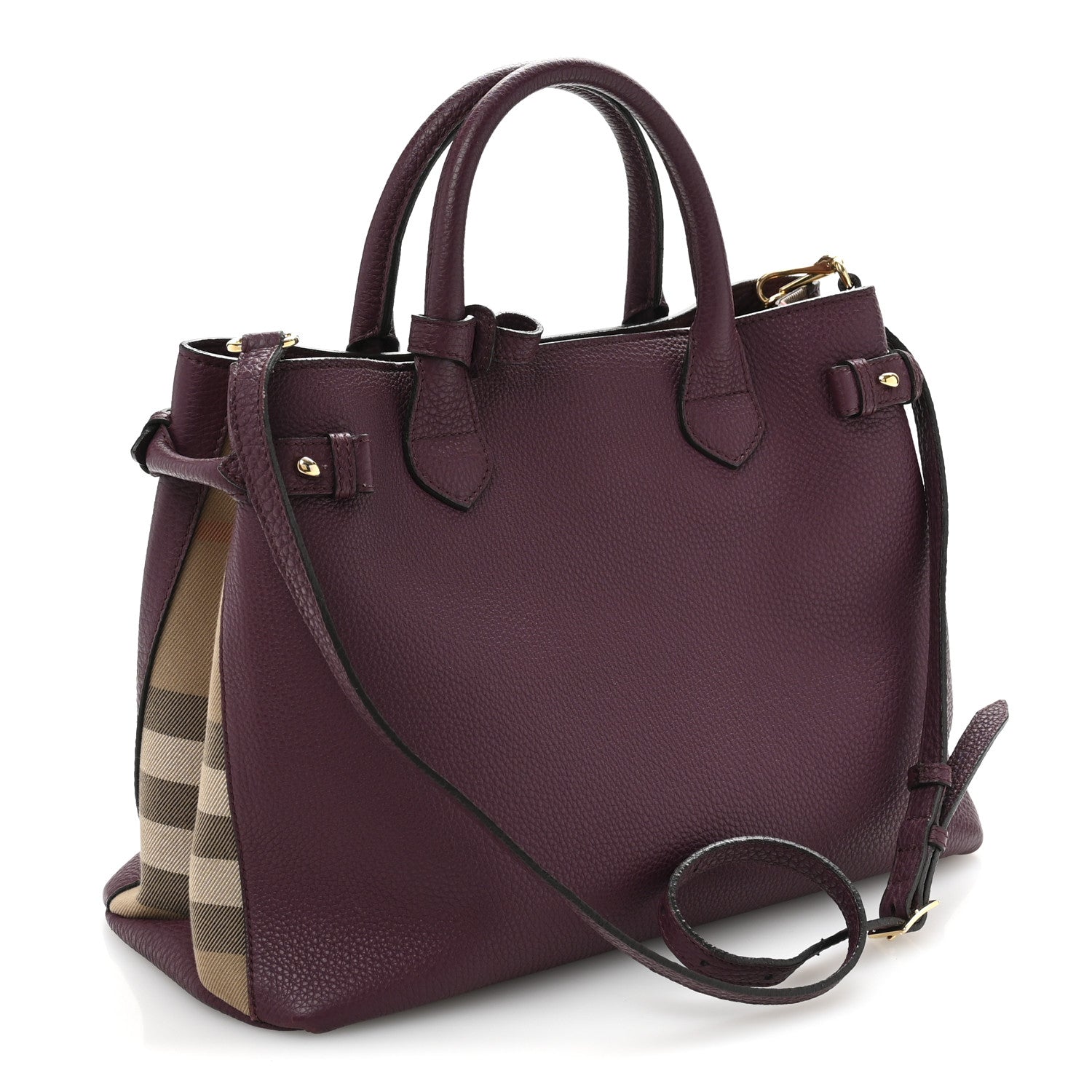 Burberry Grainy Calfskin House Check Medium Banner Tote Elderberry 3 of 13