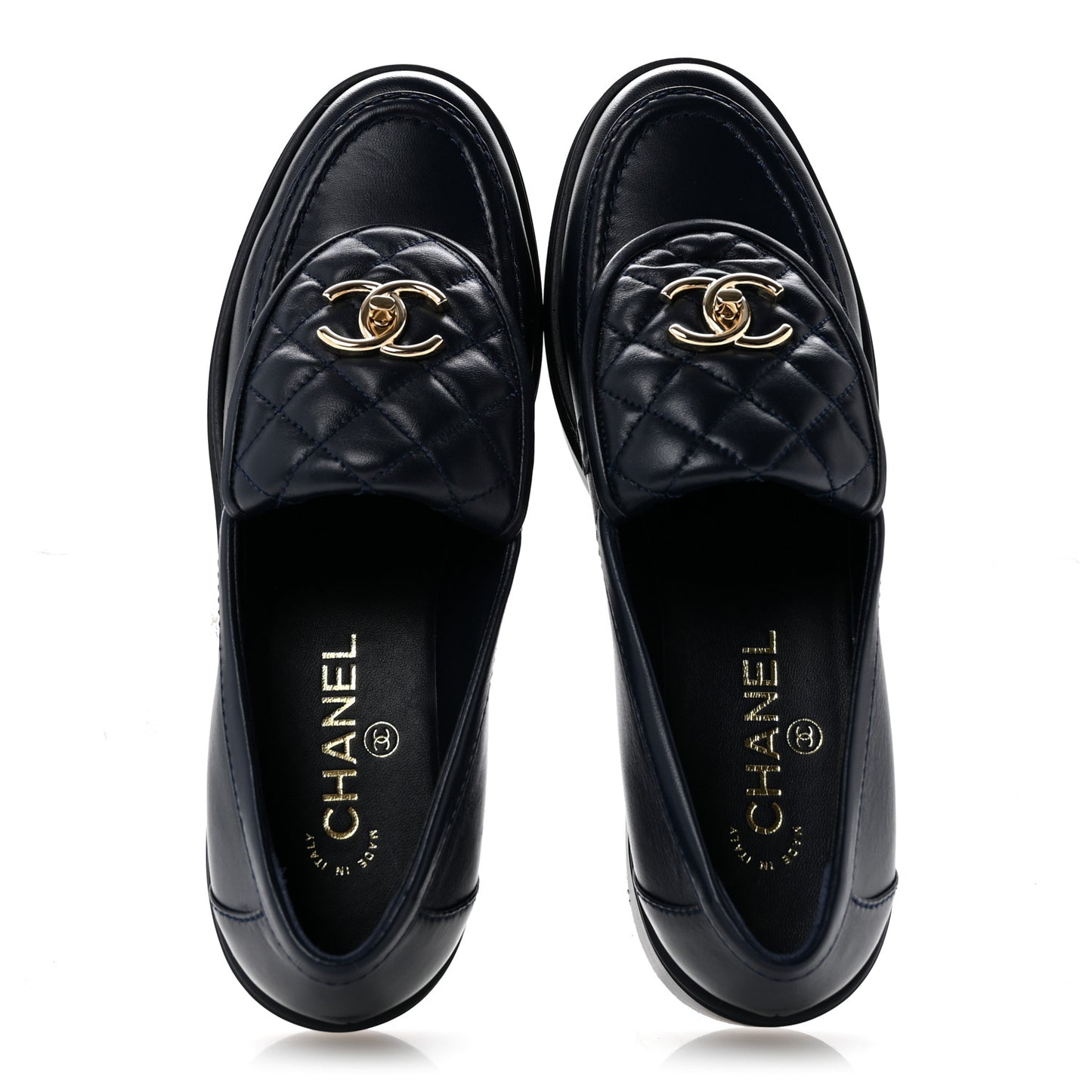 Lambskin Quilted CC Turnlock Loafers 40 Navy