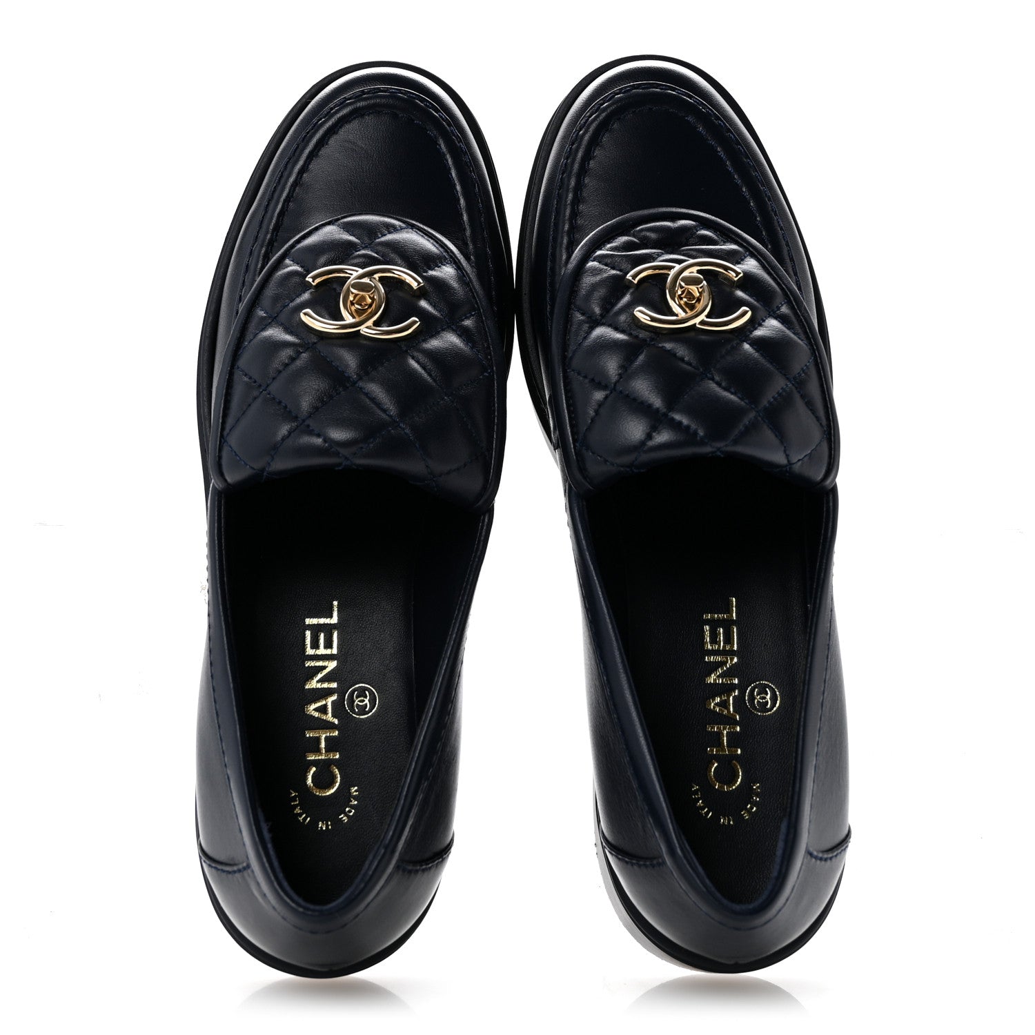 Chanel Lambskin Quilted CC Turnlock Loafers 40 Navy 2 of 10