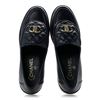 Chanel Lambskin Quilted CC Turnlock Loafers 40 Navy 2 of 10