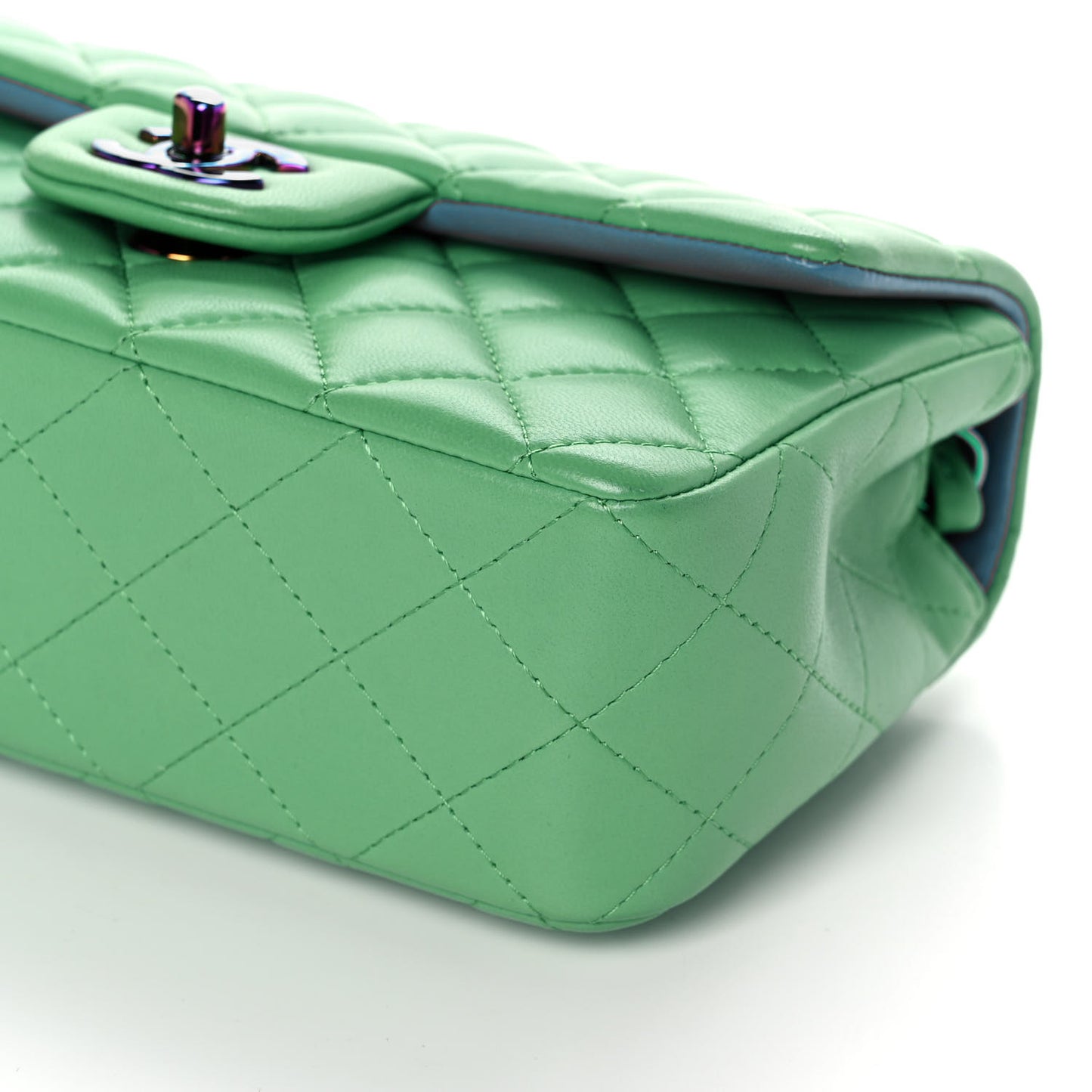 Lambskin Quilted Mini Rectangular Flap Green Blue